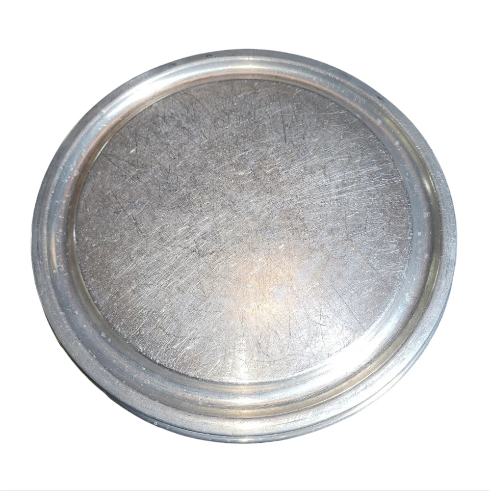 Vintage Mid Century Art Deco 2 Piece Black Handled‎ Aluminum Cake Plate 10.5